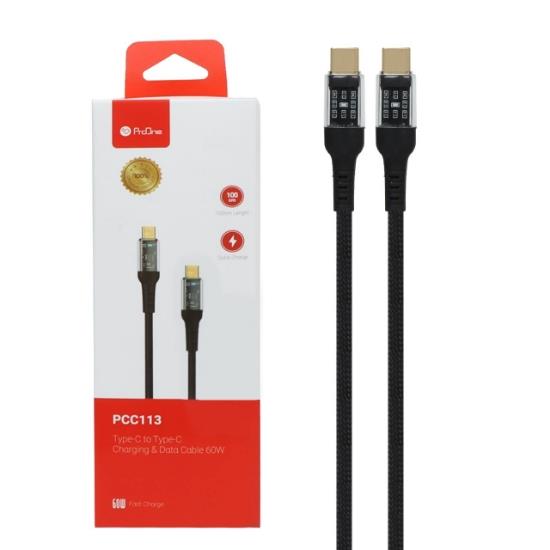 کابل تبدیل USB-CبهUSB-C پرووان مدل PCC113 60W PD طول 1متر